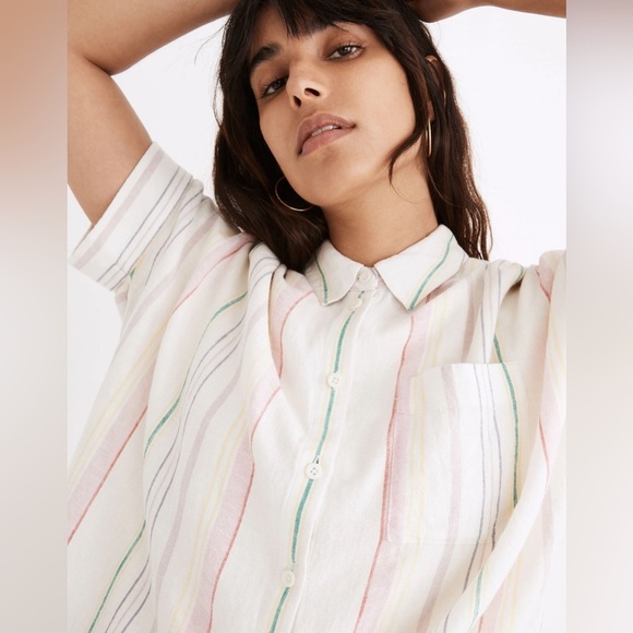 Madewell - Rainbow Stripe Daily Button Down Short Sleeve Blouse Size XL - Picture 1 of 12